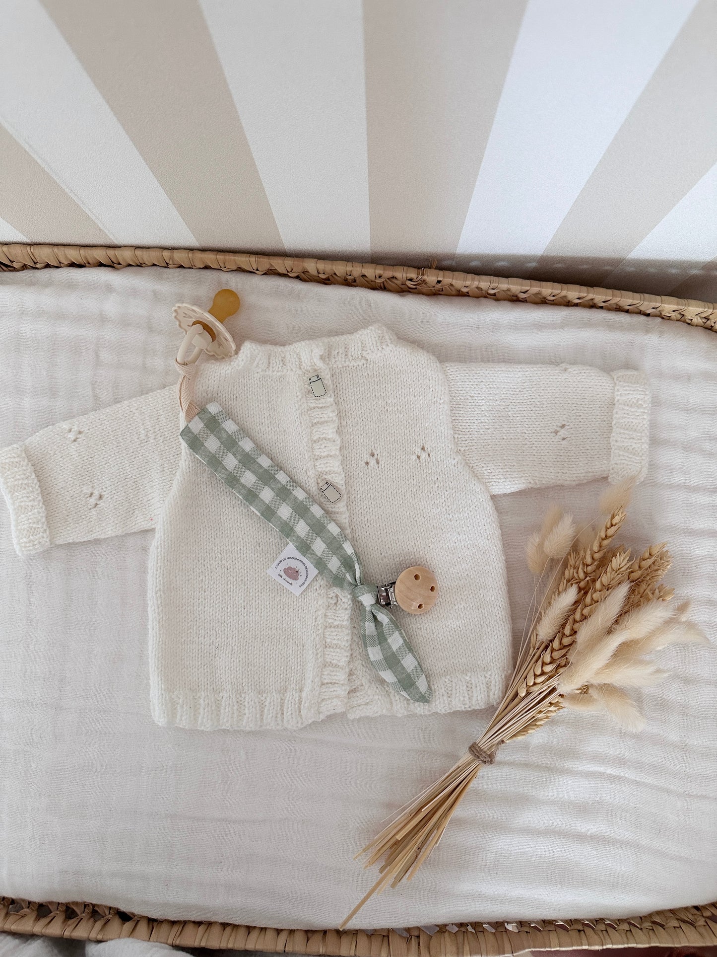 Attache tétine personnalisé - Vichy vert