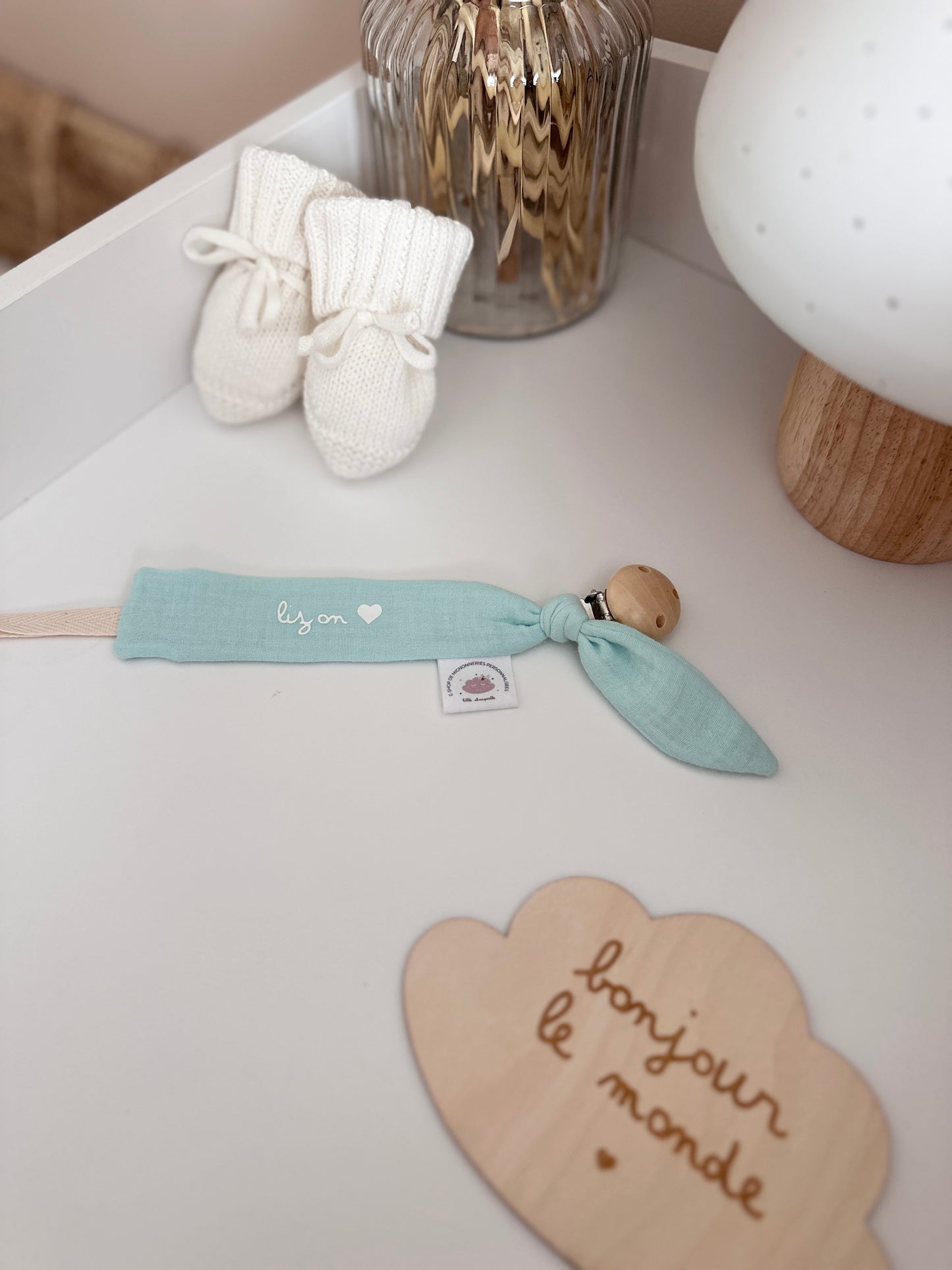 Attache tétine personnalisé - Bleu turquoise