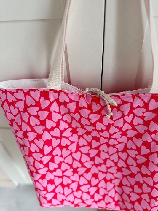 Sac cabas XL - Coeurs roses