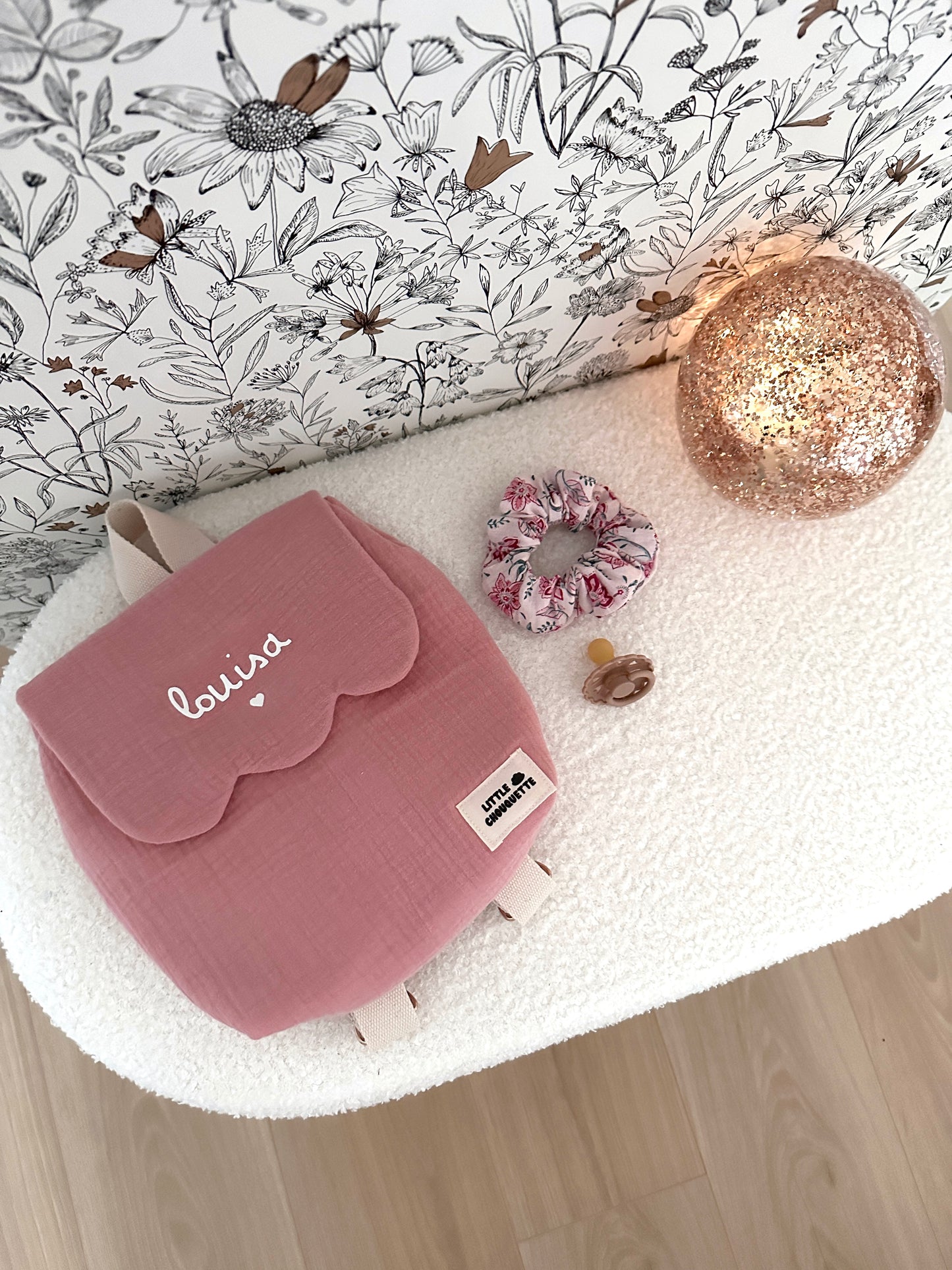 Sac à dos bébé personnalisable - double gaze rose marsala