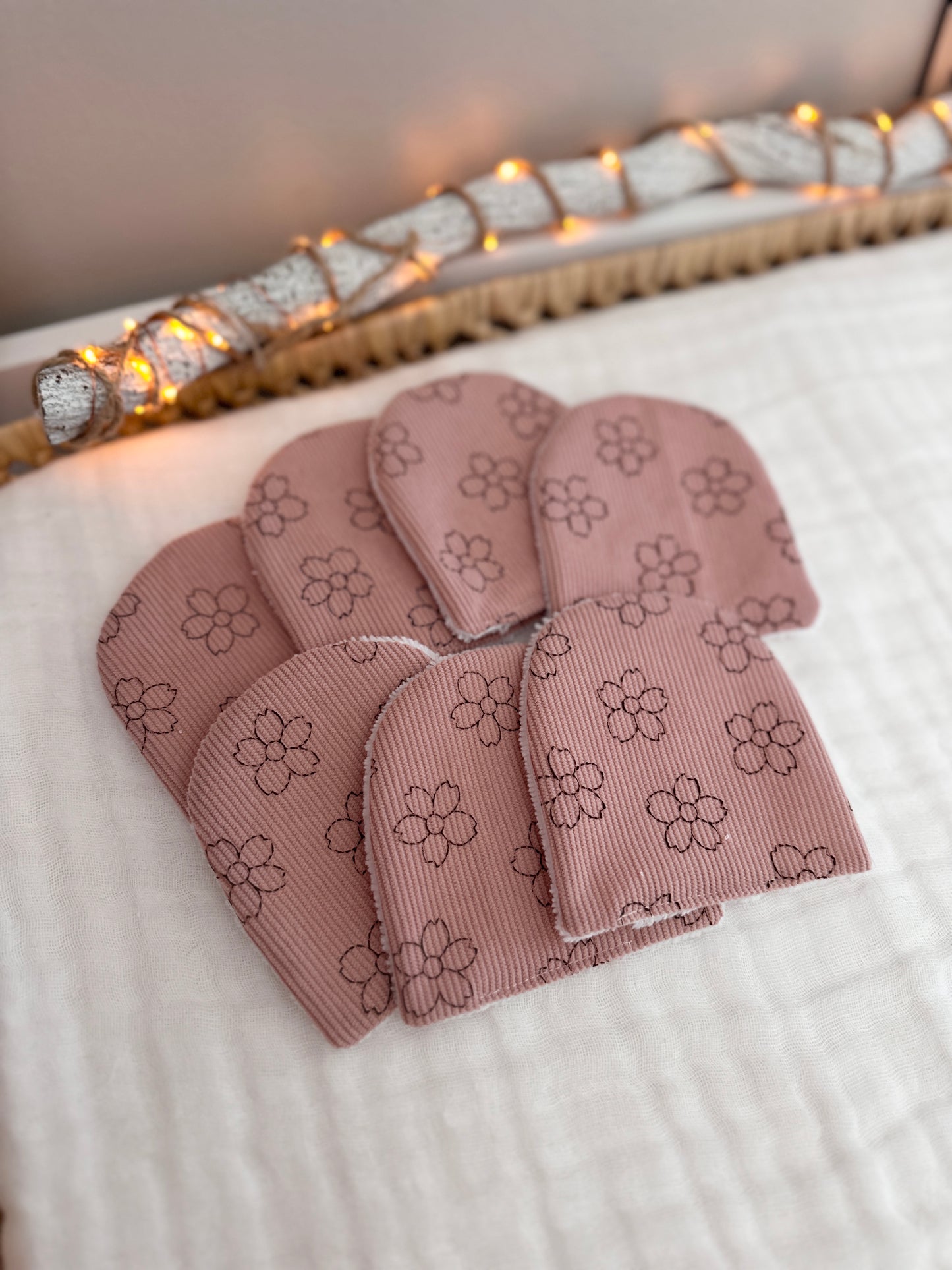 Lingettes lavables (lot de 7) - velours côtelé vieux roses fleurs