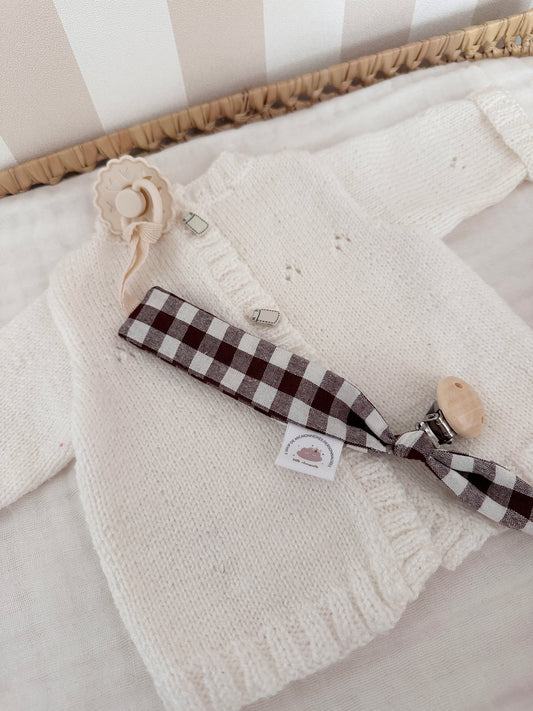 Attache tétine personnalisé - Vichy chocolat