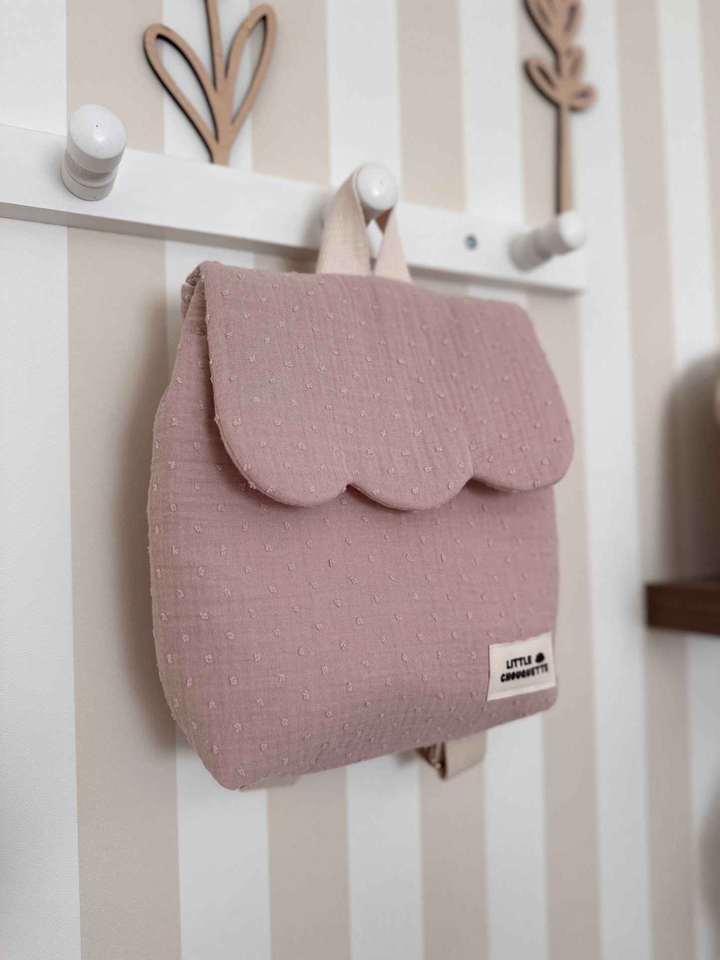 Sac à dos bébé personnalisable - Plumetis vieux rose