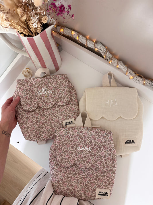 Sac à dos bébé personnalisable - double gaze crème