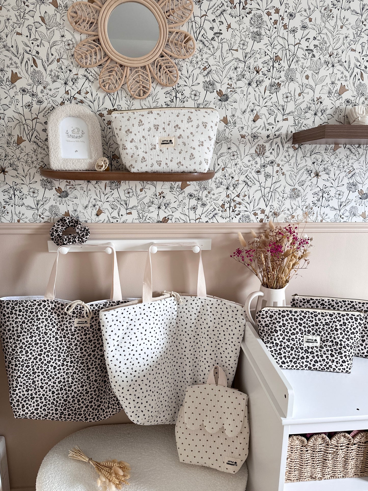 Trousse de toilette - fleurs beige
