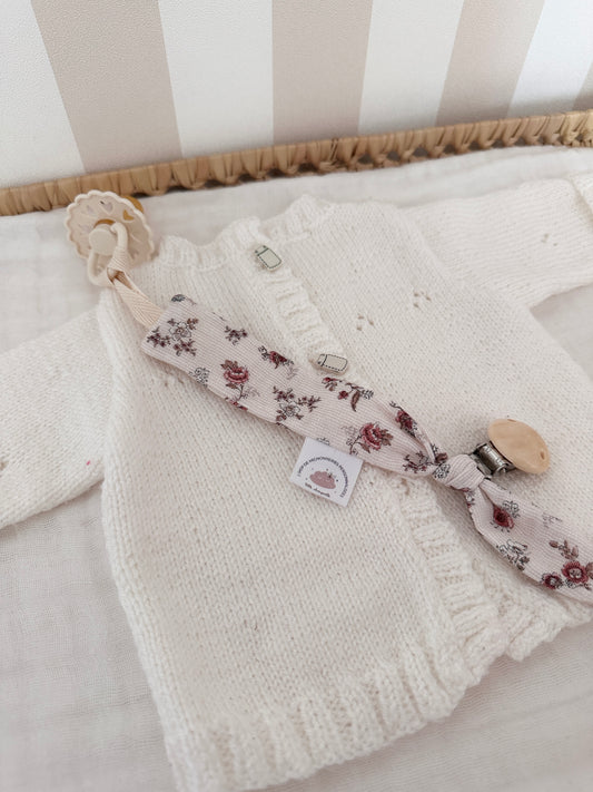 Attache tétine personnalisé - Fleurs bordeaux