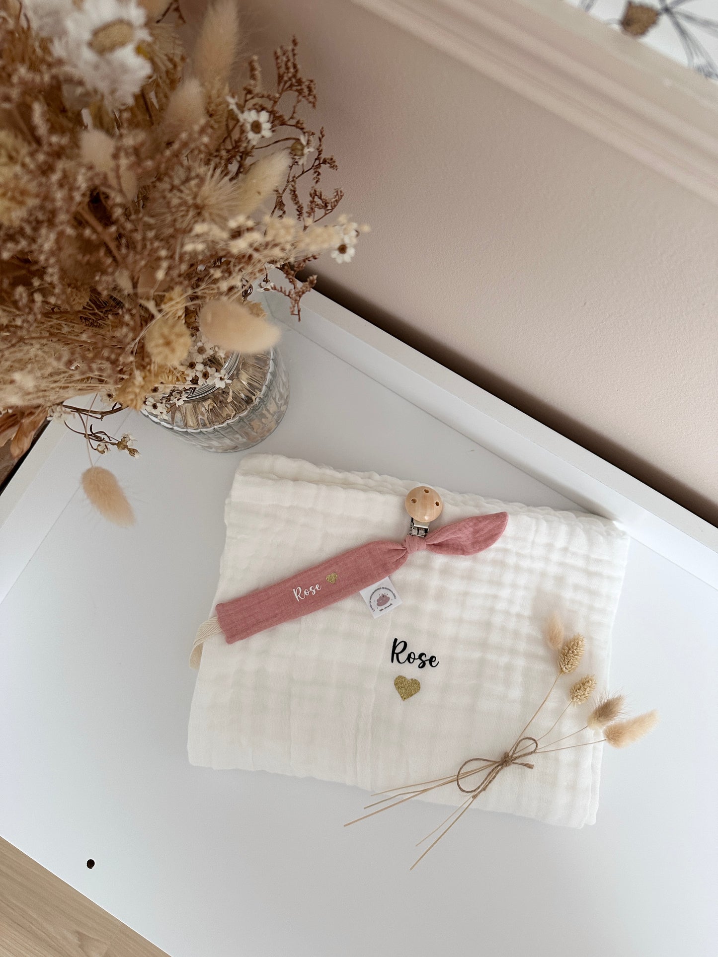 Attache tétine personnalisé - Rose marsala