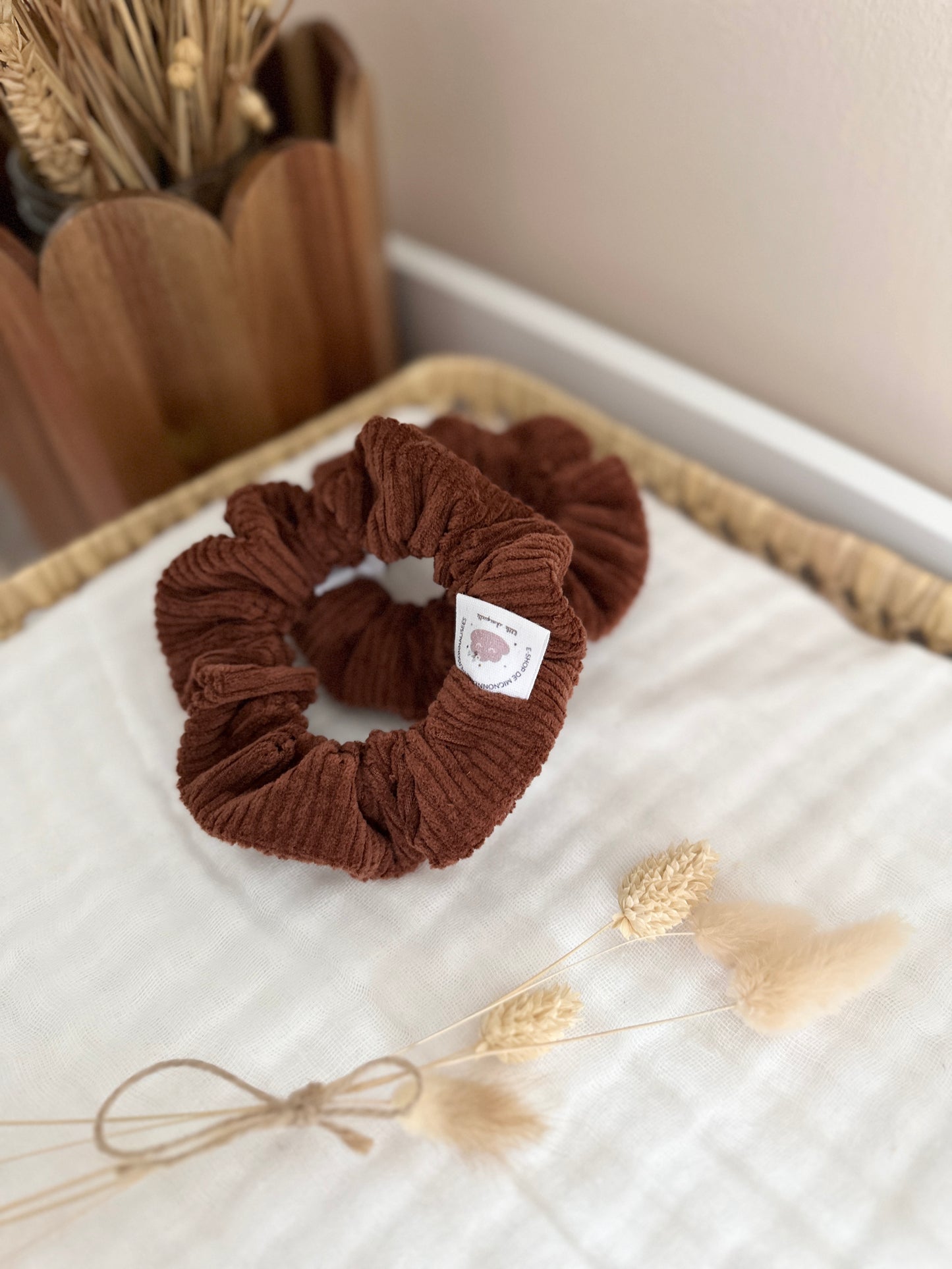 Chouchou Velour côtelé camel