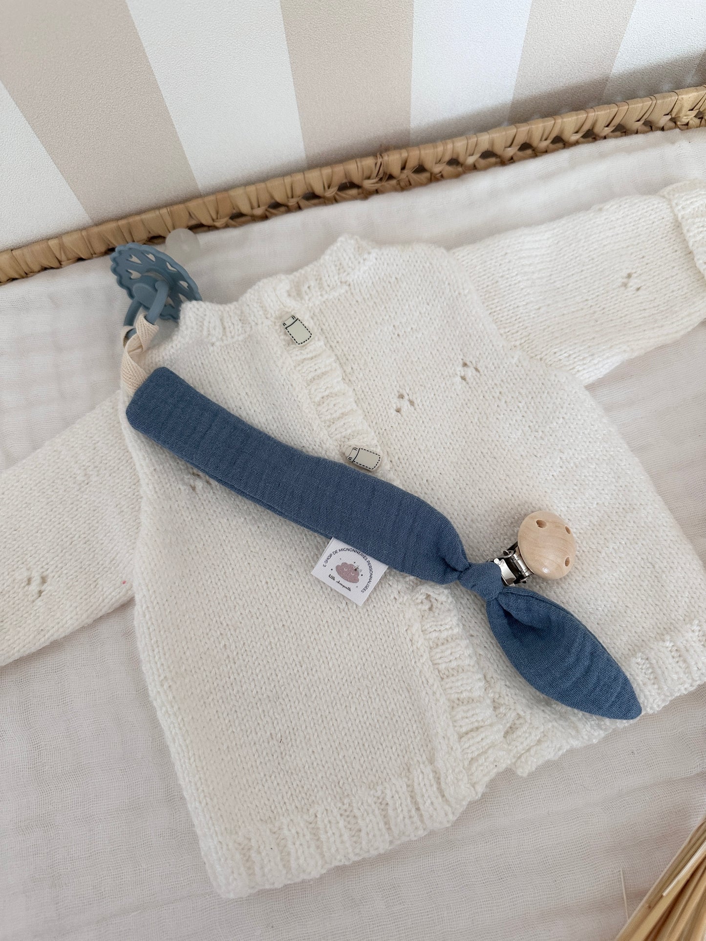 Attache tétine personnalisé - Bleu denim