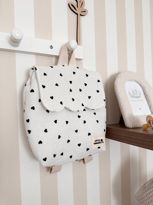 Sac à dos bébé personnalisable - Coeurs noirs