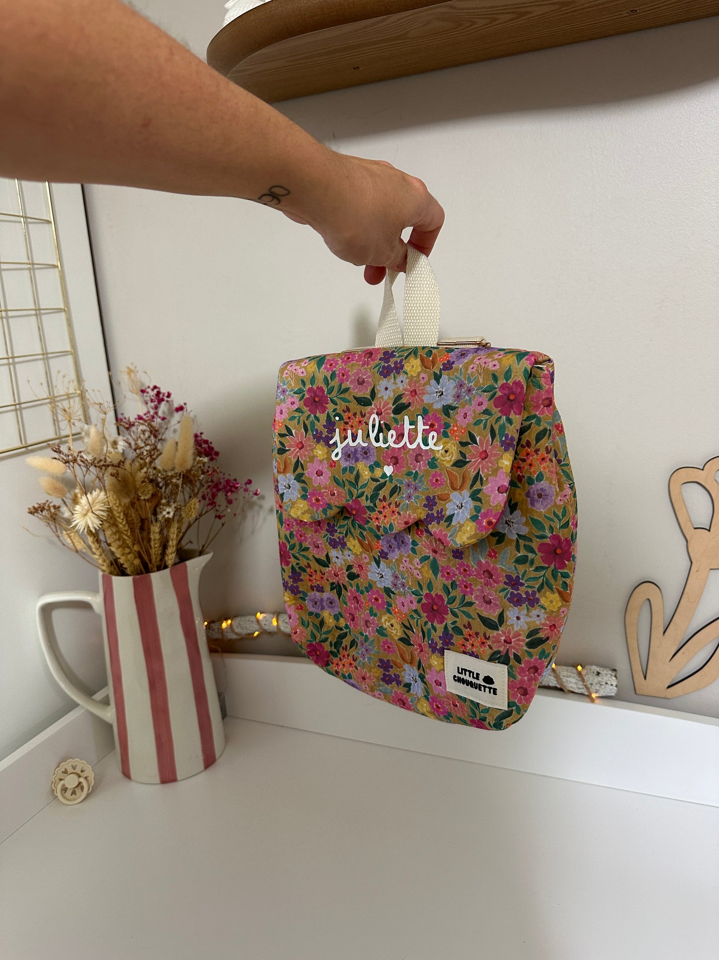 Sac à dos bébé personnalisable - Fleurs multicolores