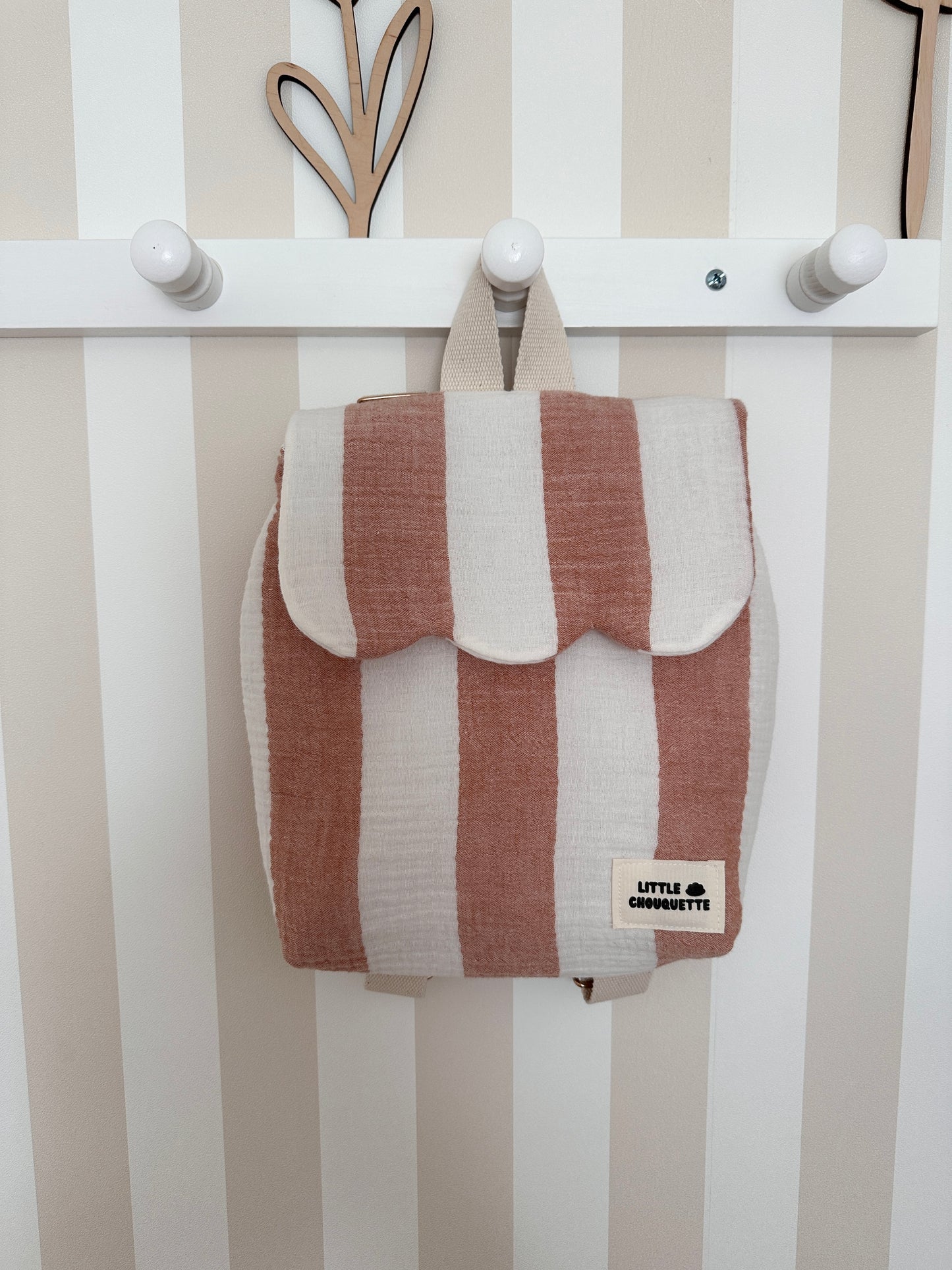 Sac à dos bébé personnalisable - Rayé blanc brique