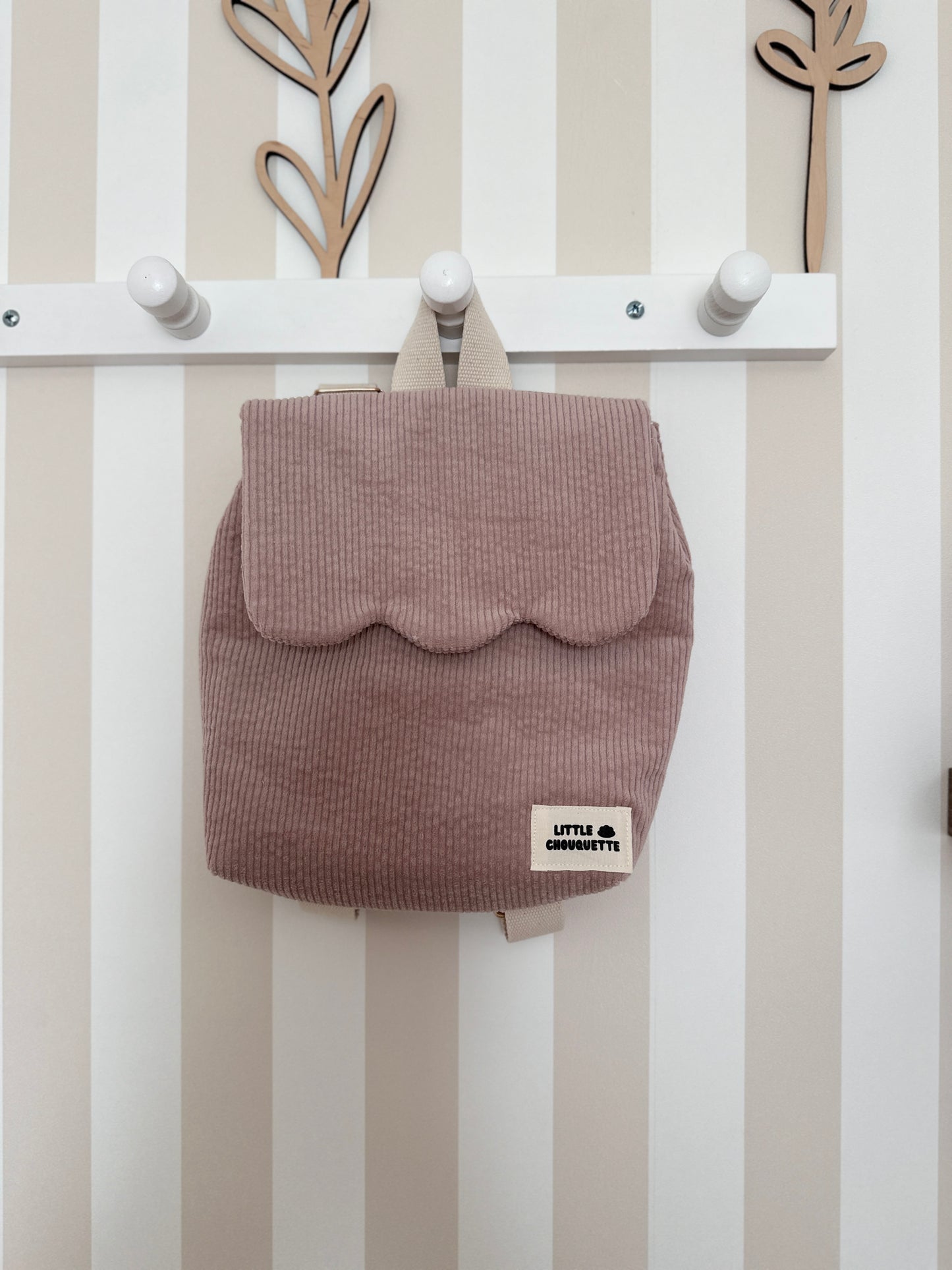 Sac à dos bébé personnalisable - Velours côtelé vieux rose