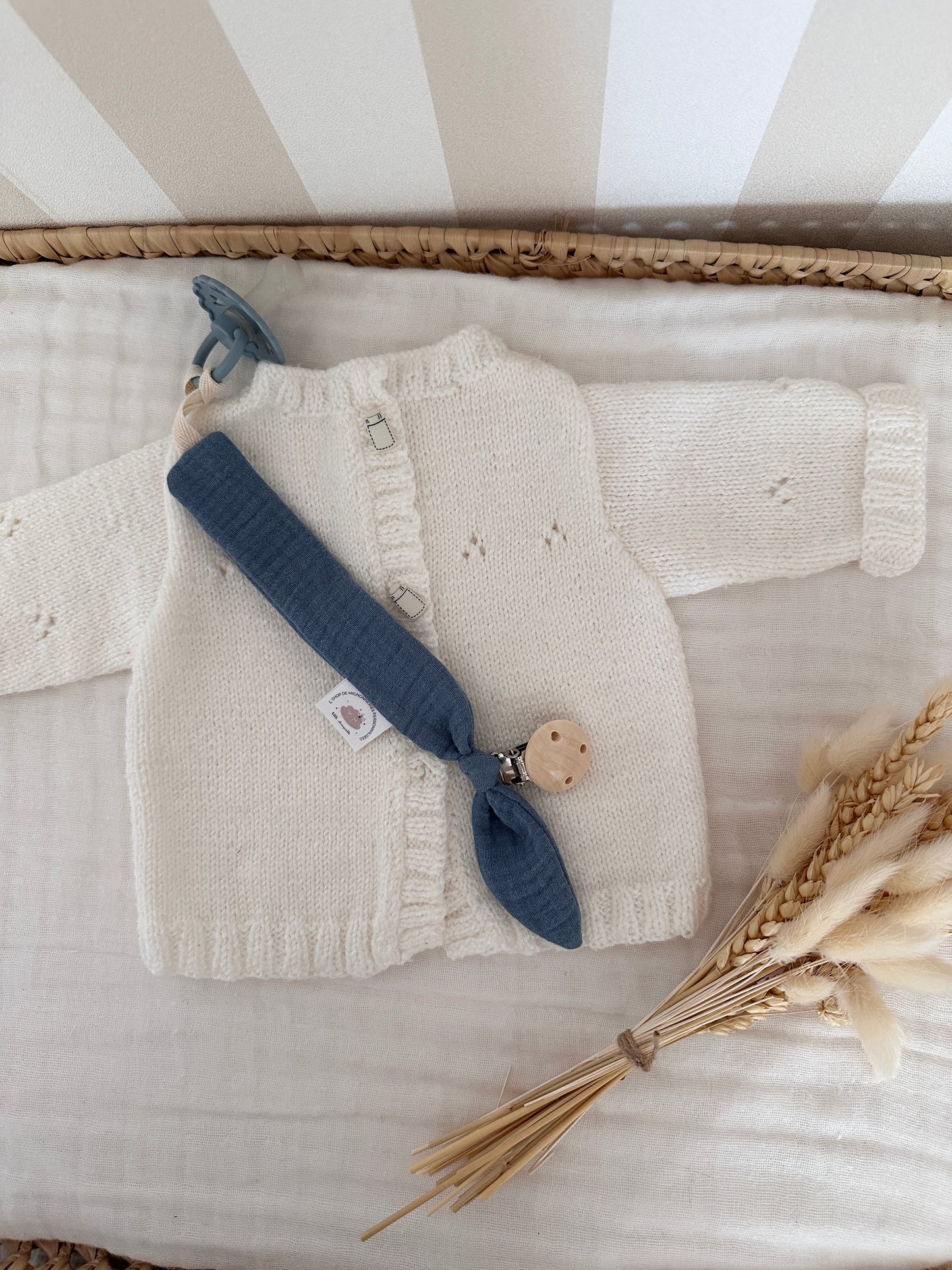 Attache tétine personnalisé - Bleu denim