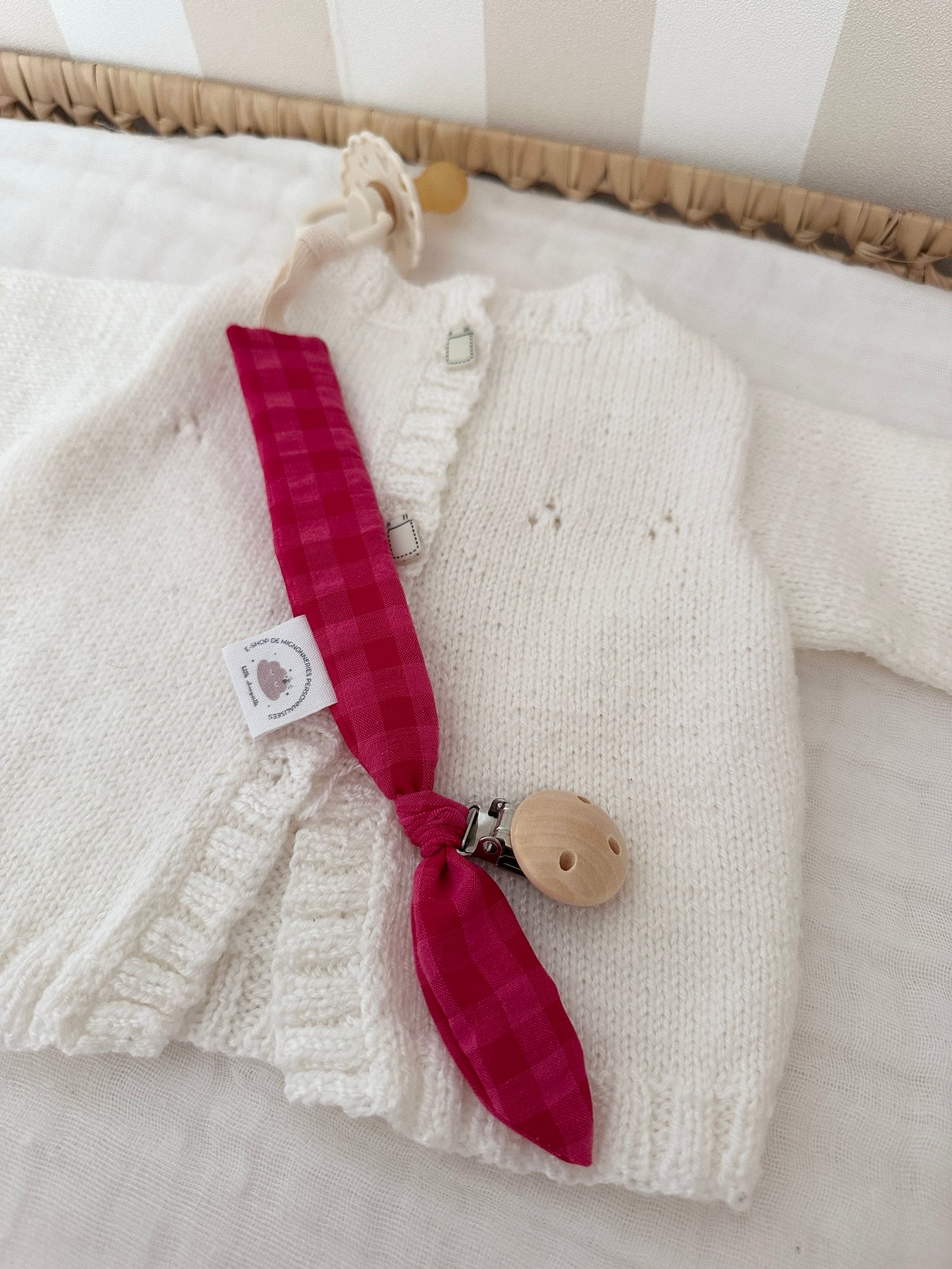 Attache tétine personnalisé - Vichy Rose/rouge