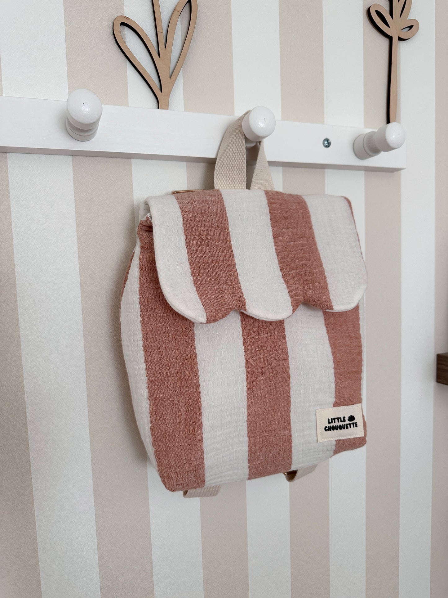 Sac à dos bébé personnalisable - Rayé blanc brique