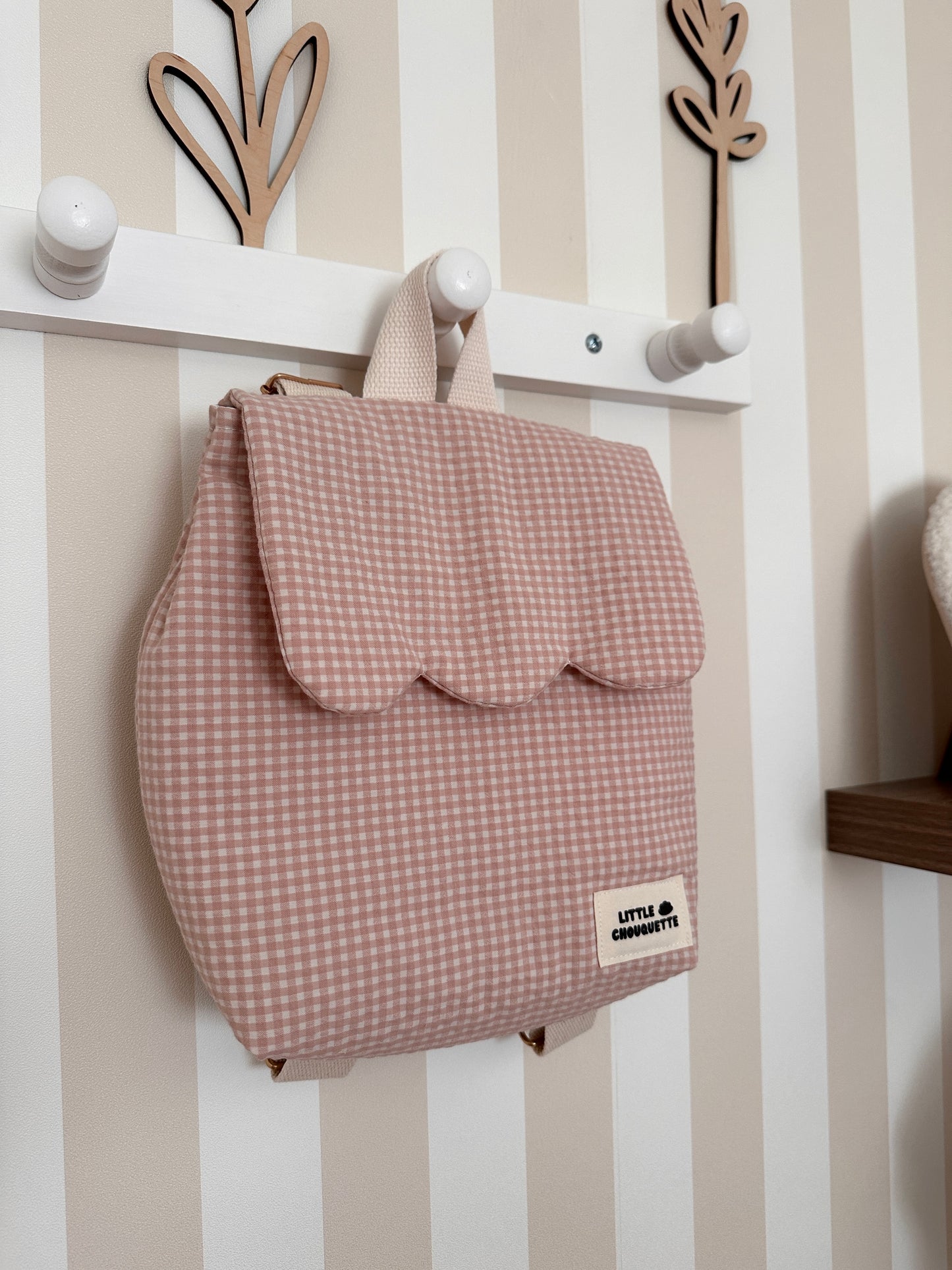 Sac à dos bébé personnalisable - Vichy rose nude