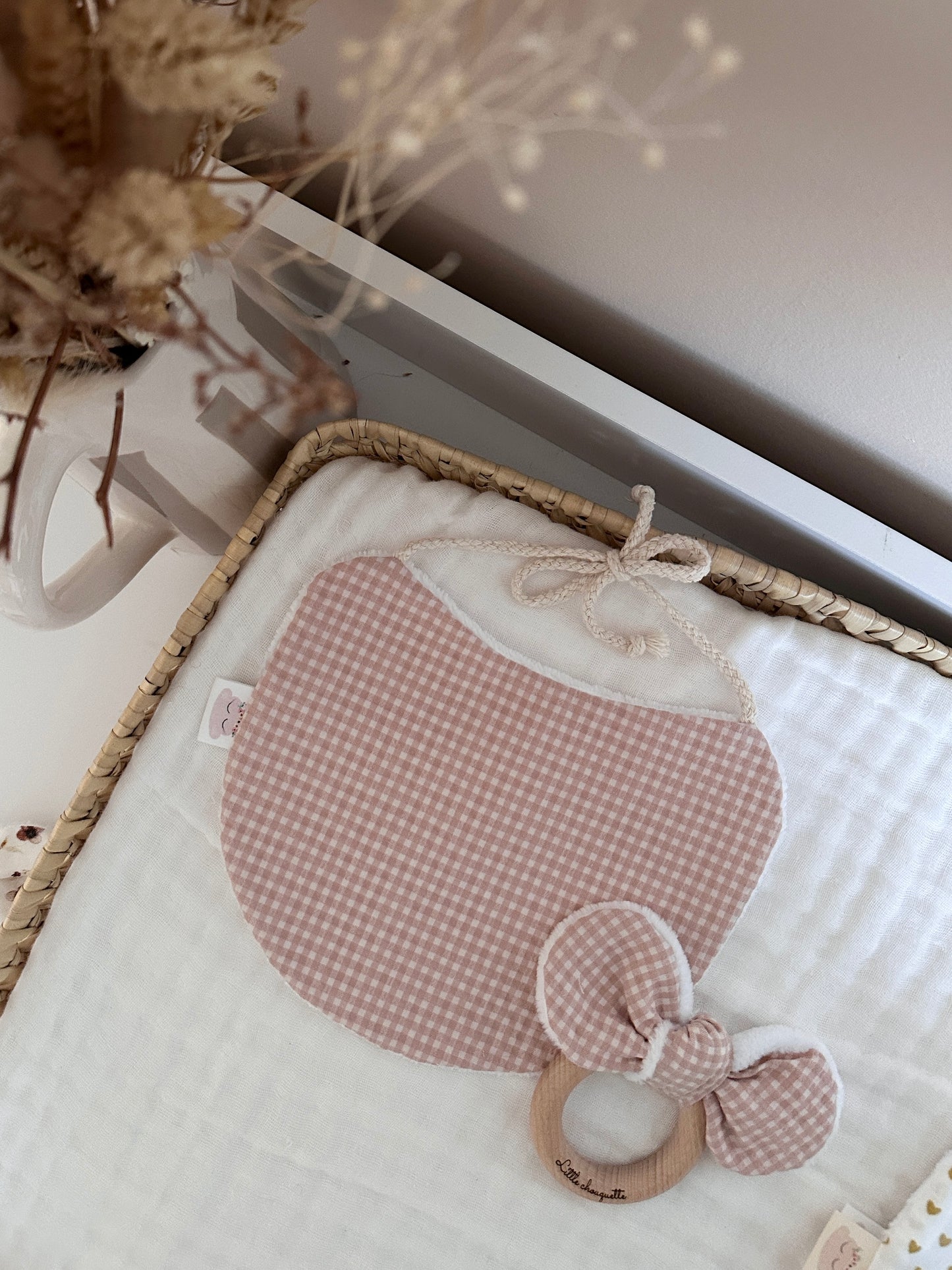 Bavoir rond - vichy rose