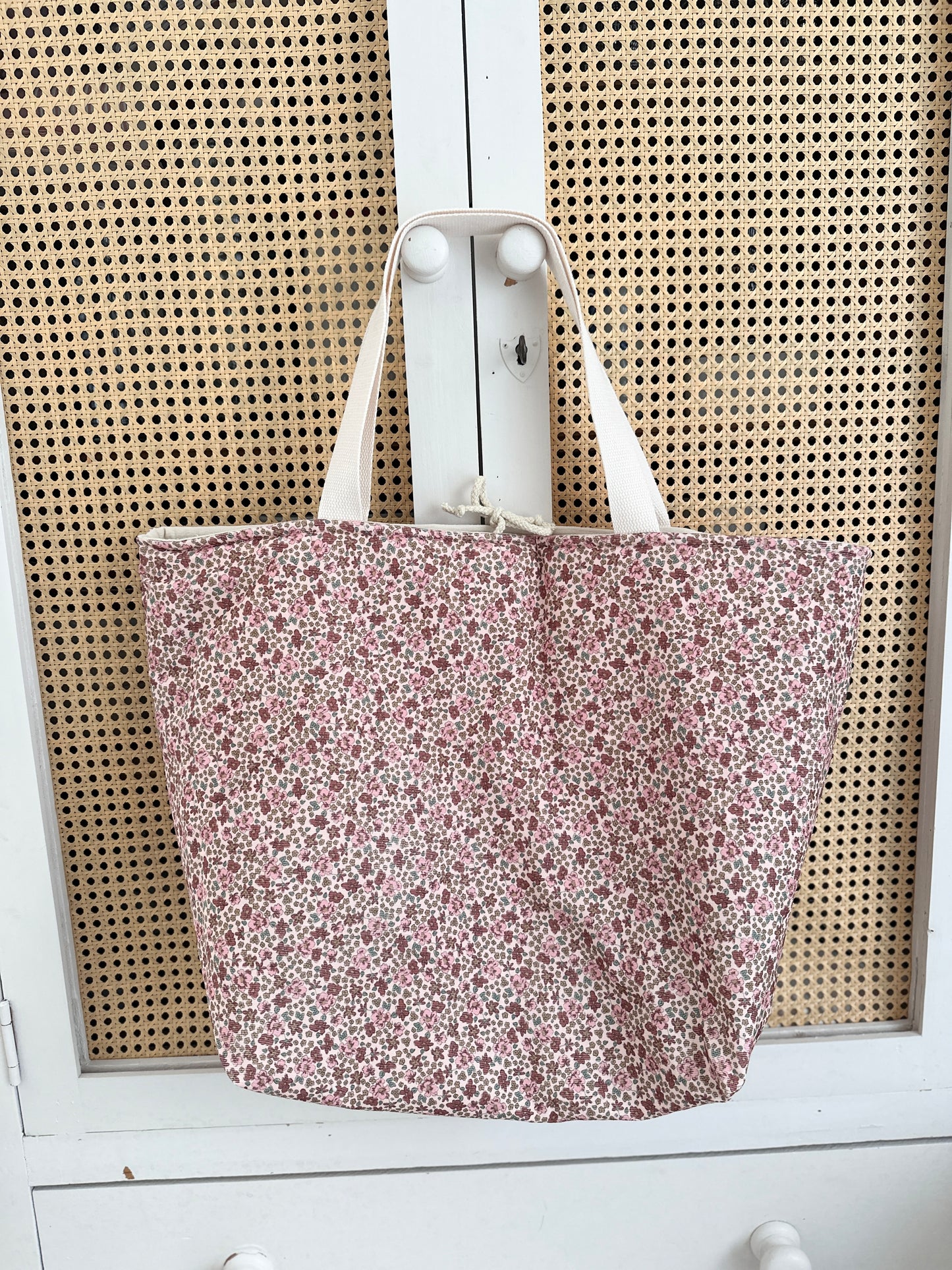 Sac cabas XL - Velours fleurs roses