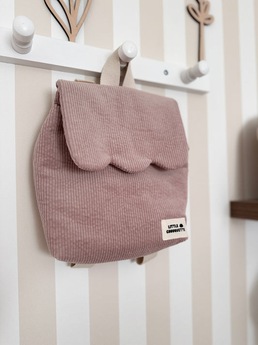 Sac à dos bébé personnalisable - Velours côtelé vieux rose
