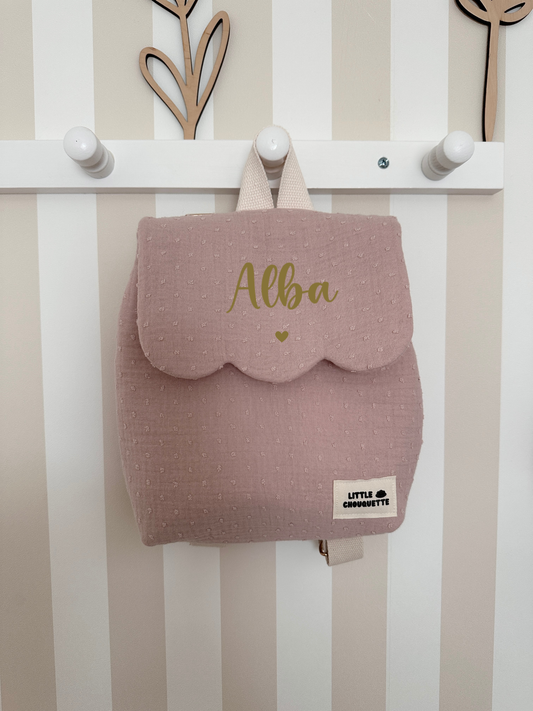 Sac à dos bébé personnalisable - Plumetis vieux rose