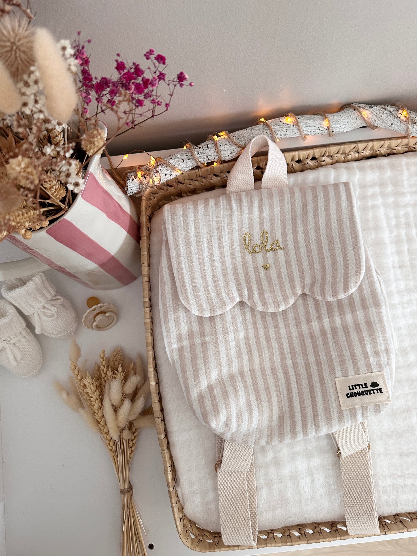 Sac à dos bébé personnalisable - Rayures sable