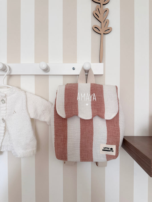 Sac à dos bébé personnalisable - Rayé blanc brique