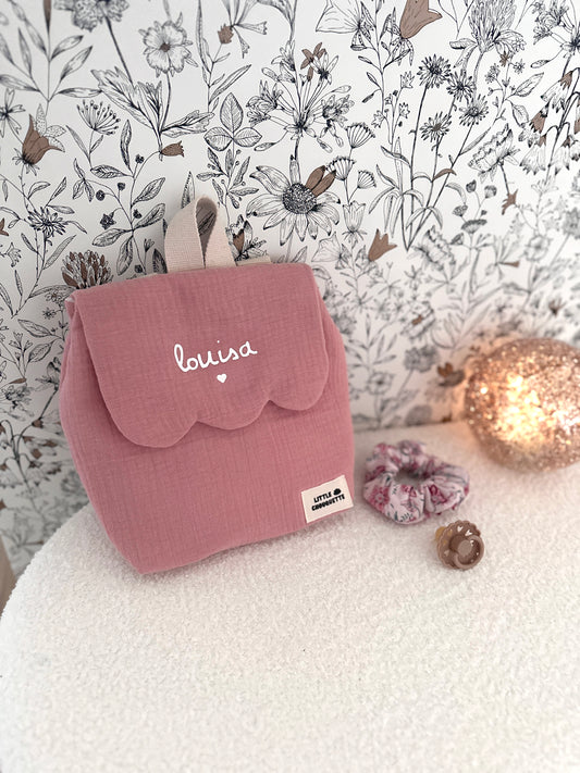 Sac à dos bébé personnalisable - double gaze rose marsala