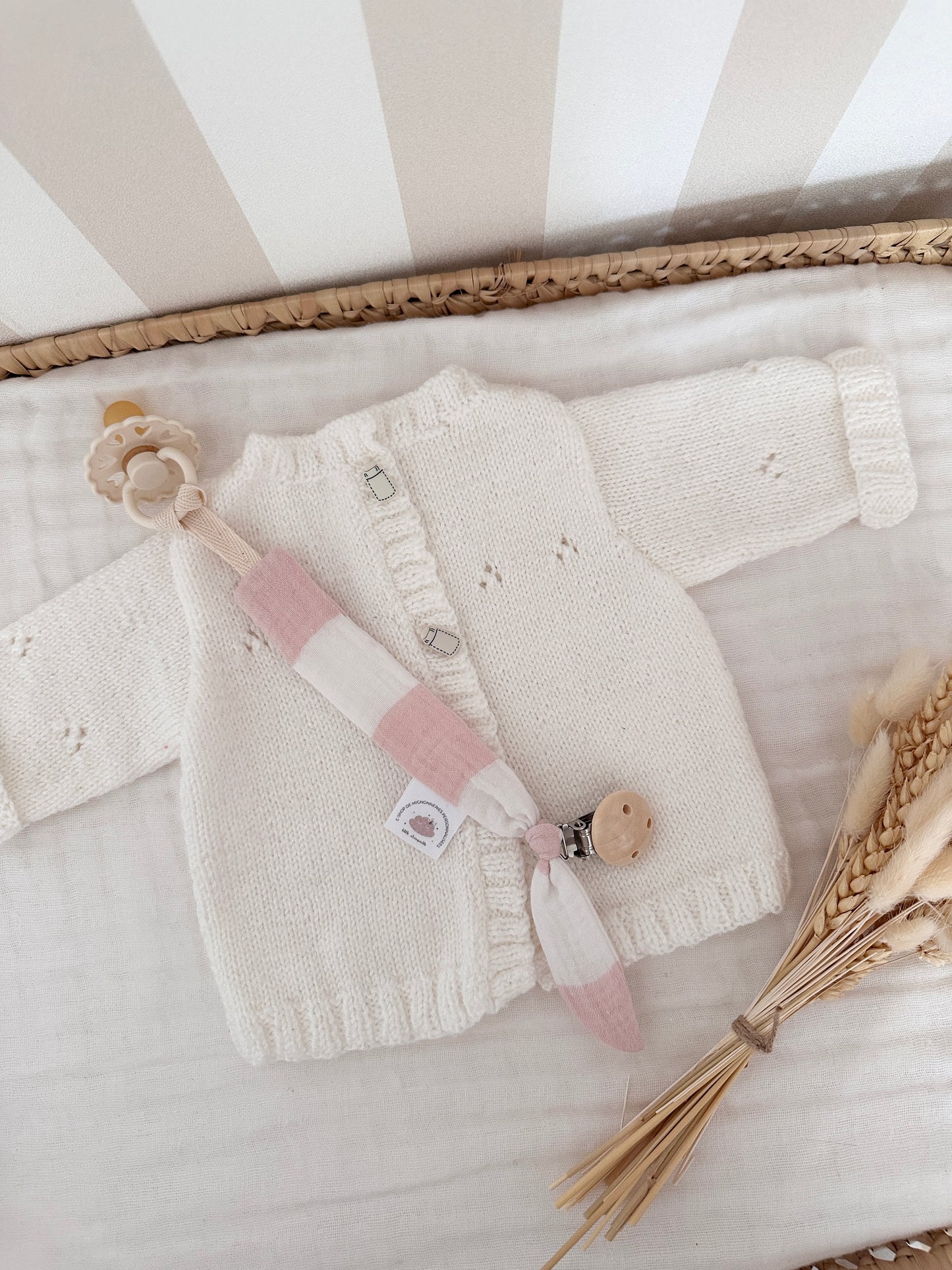 Attache tétine personnalisé - rayé rose