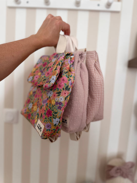 Sac à dos bébé personnalisable - Vichy rose nude