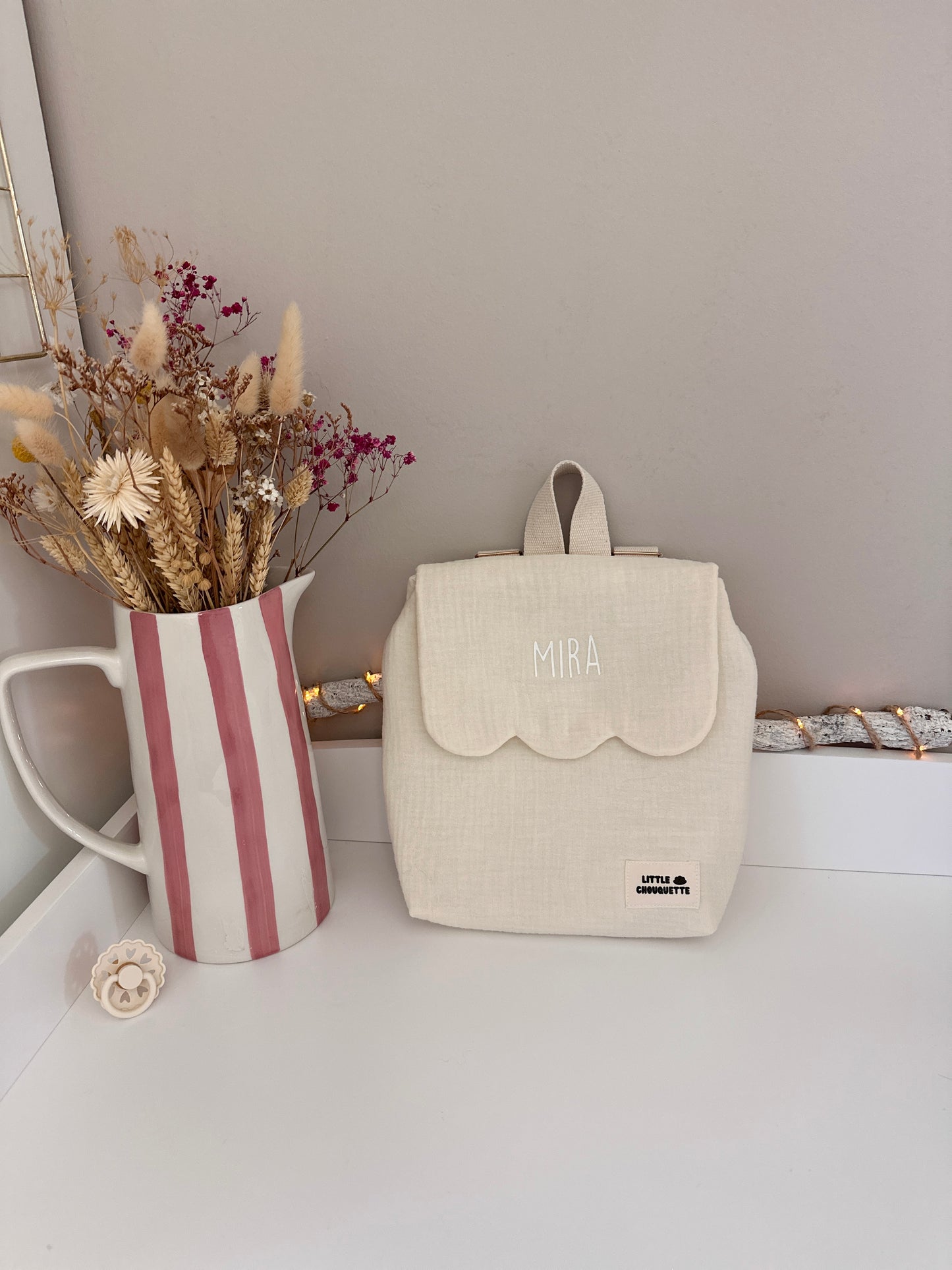 Sac à dos bébé personnalisable - double gaze crème