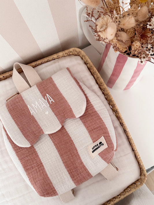 Sac à dos bébé personnalisable - Rayé blanc brique