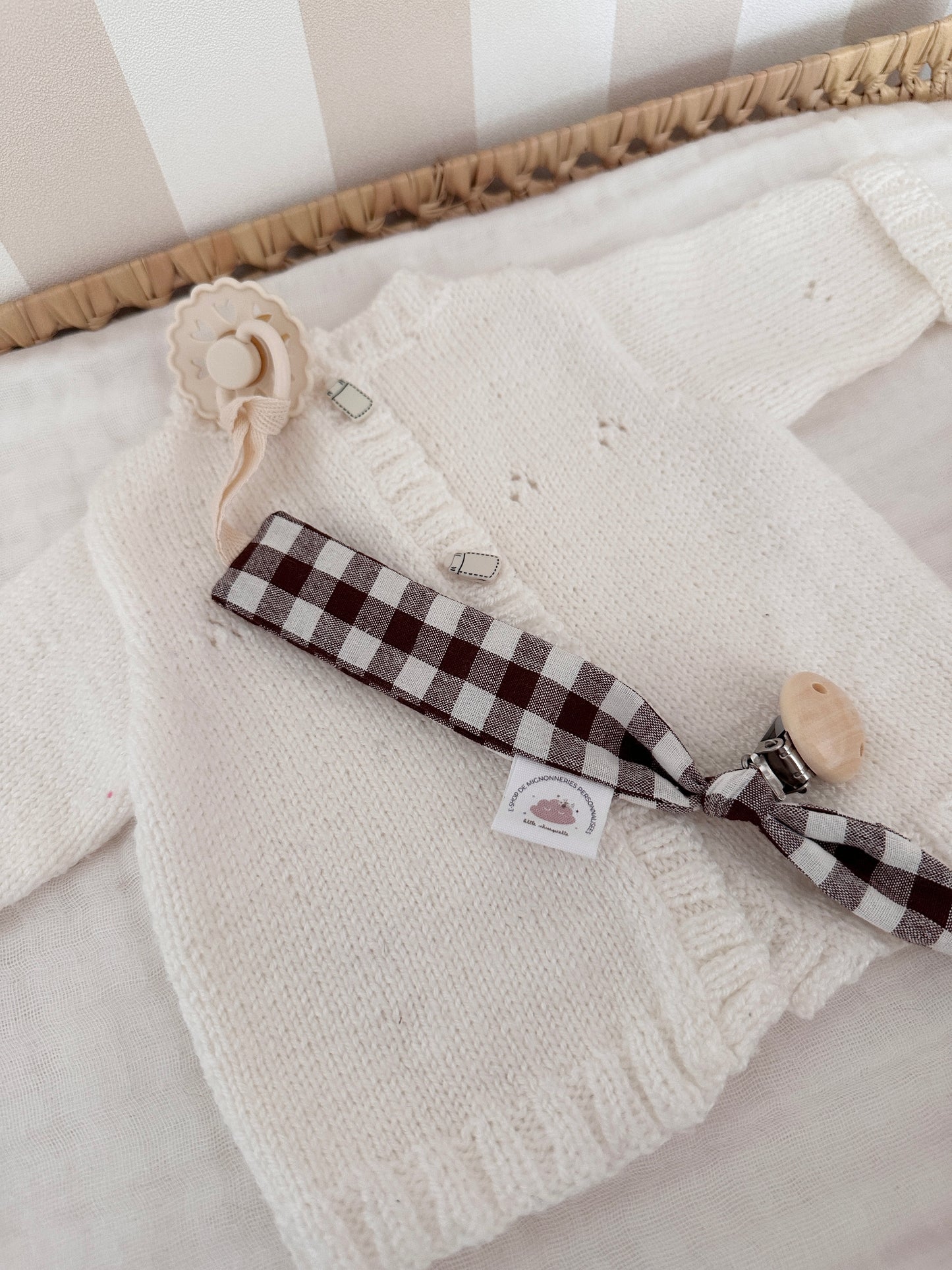 Attache tétine personnalisé - Vichy chocolat
