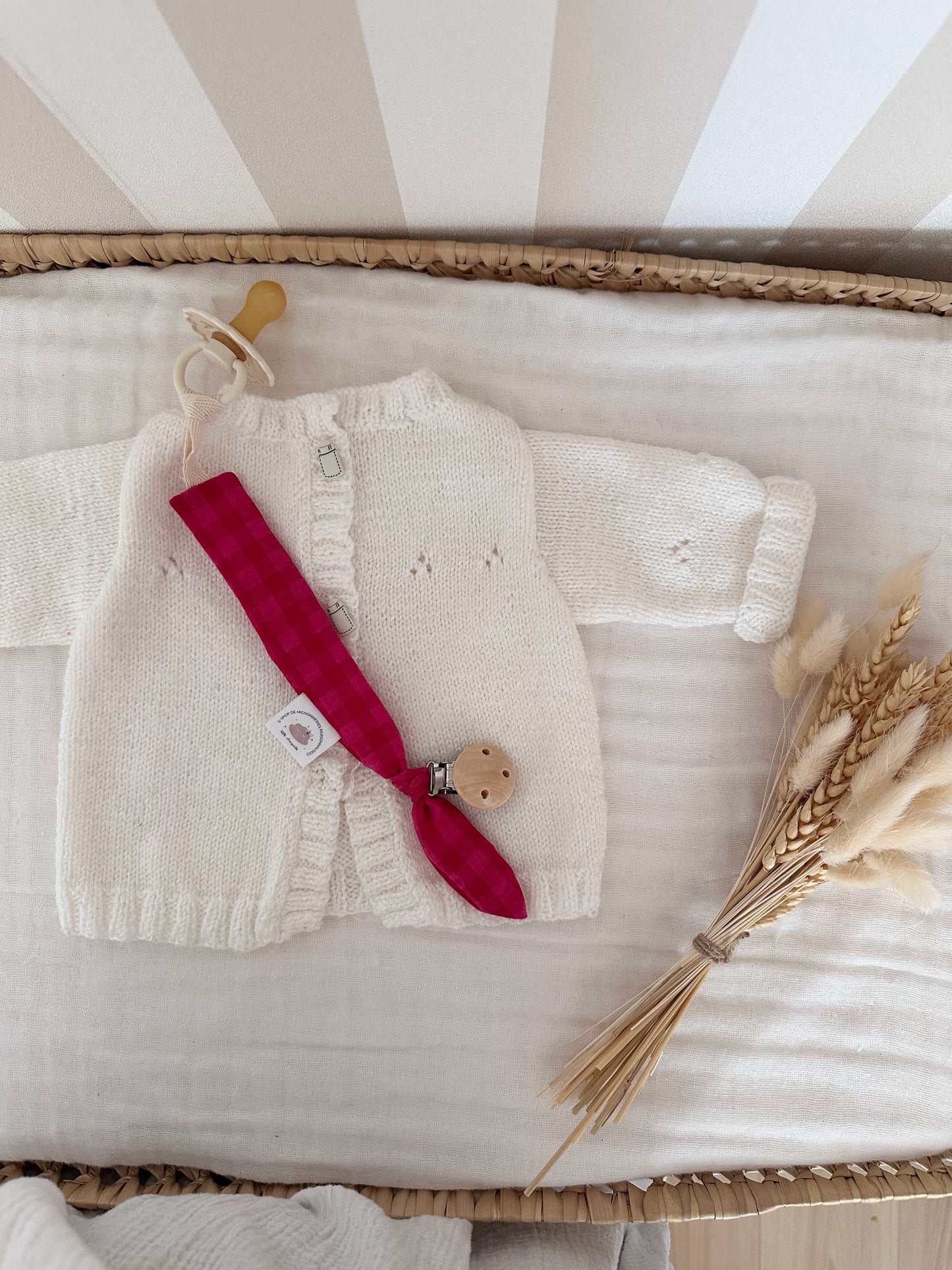 Attache tétine personnalisé - Vichy Rose/rouge