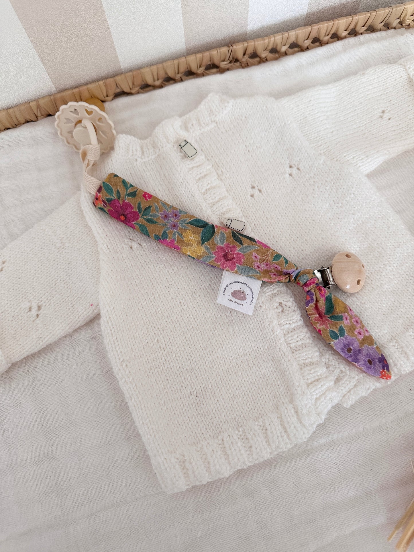 Attache tétine personnalisé - Fleurs multicolores