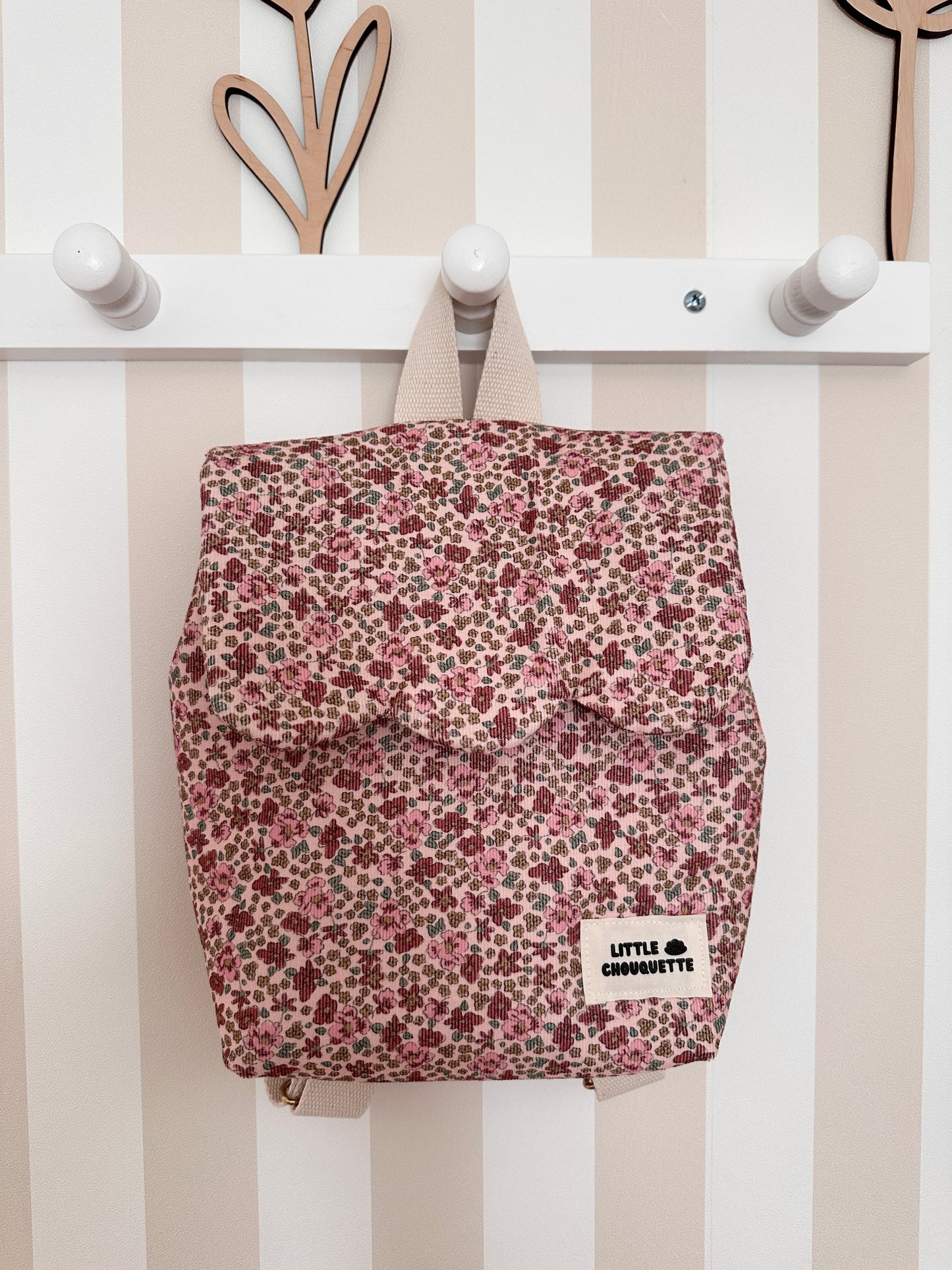 Sac à dos bébé personnalisable - Velours Fleurs roses