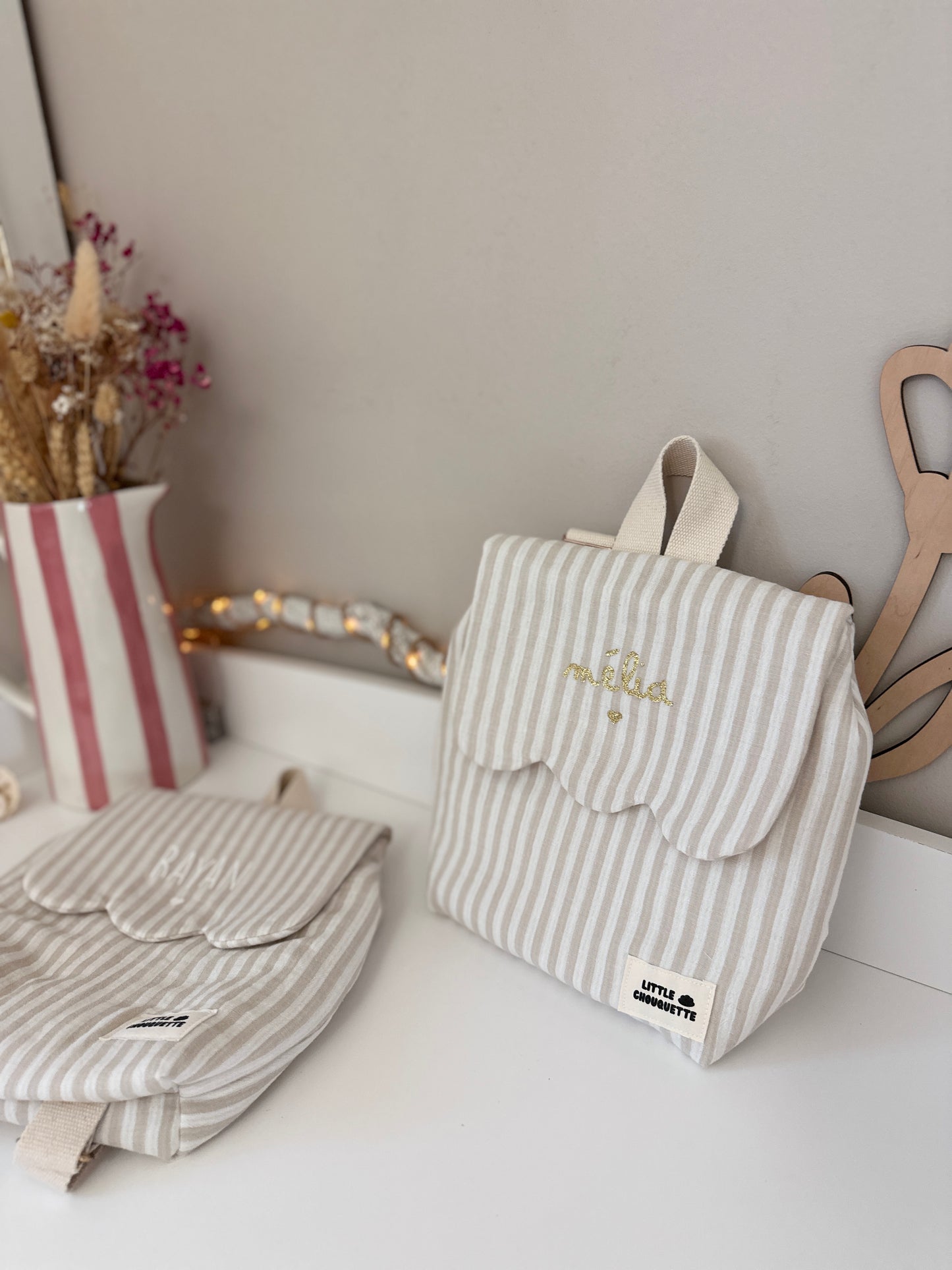 Sac à dos bébé personnalisable - Rayures sable
