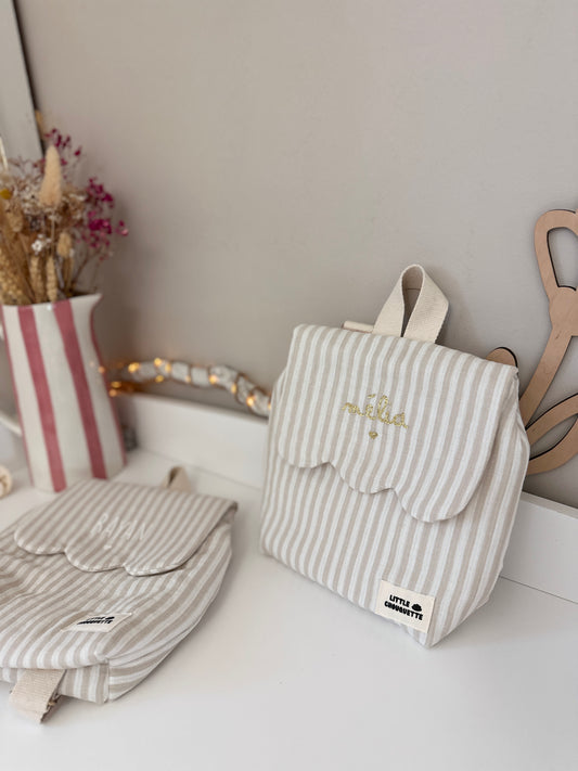 Sac à dos bébé personnalisable - Rayures sable