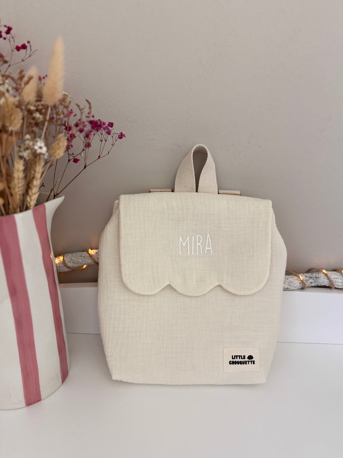 Sac à dos bébé personnalisable - double gaze crème