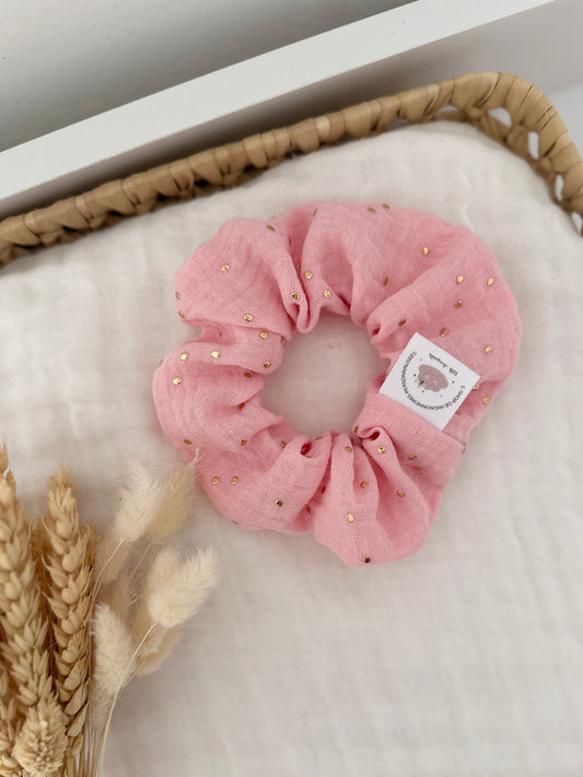 Chouchou rose pois or