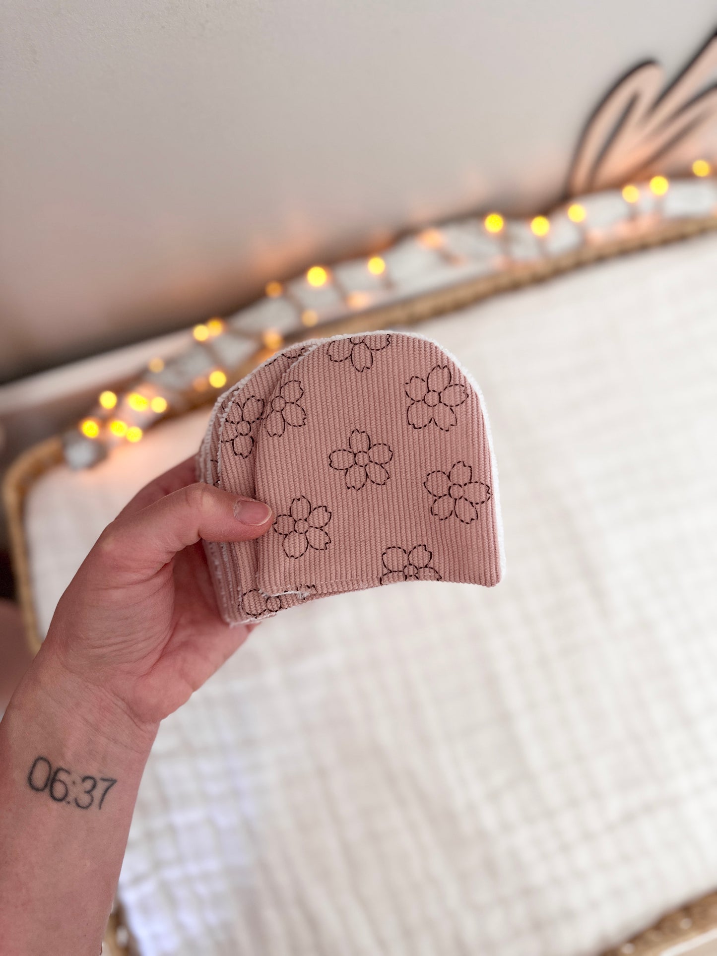 Lingettes lavables (lot de 7) - velours côtelé vieux roses fleurs