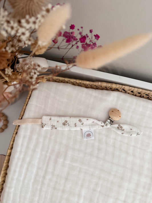 Attache tétine personnalisé - fleurs taupes
