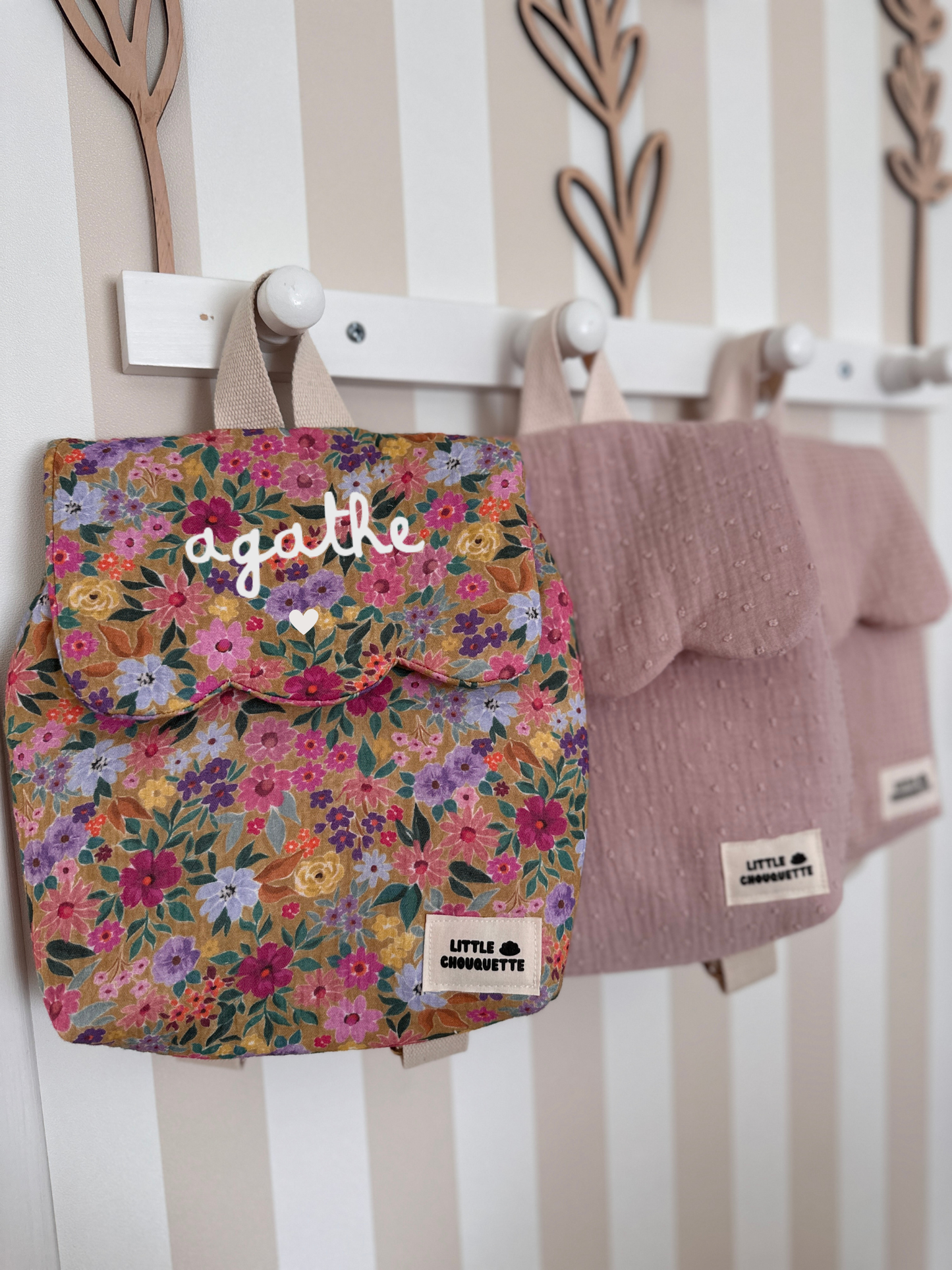 Sac à dos bébé personnalisable - Plumetis vieux rose