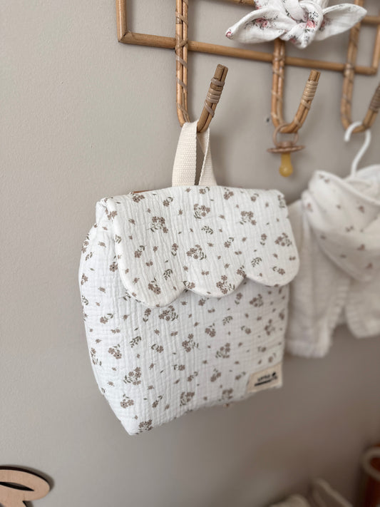 Sac à dos bébé personnalisable - Fleurs taupe