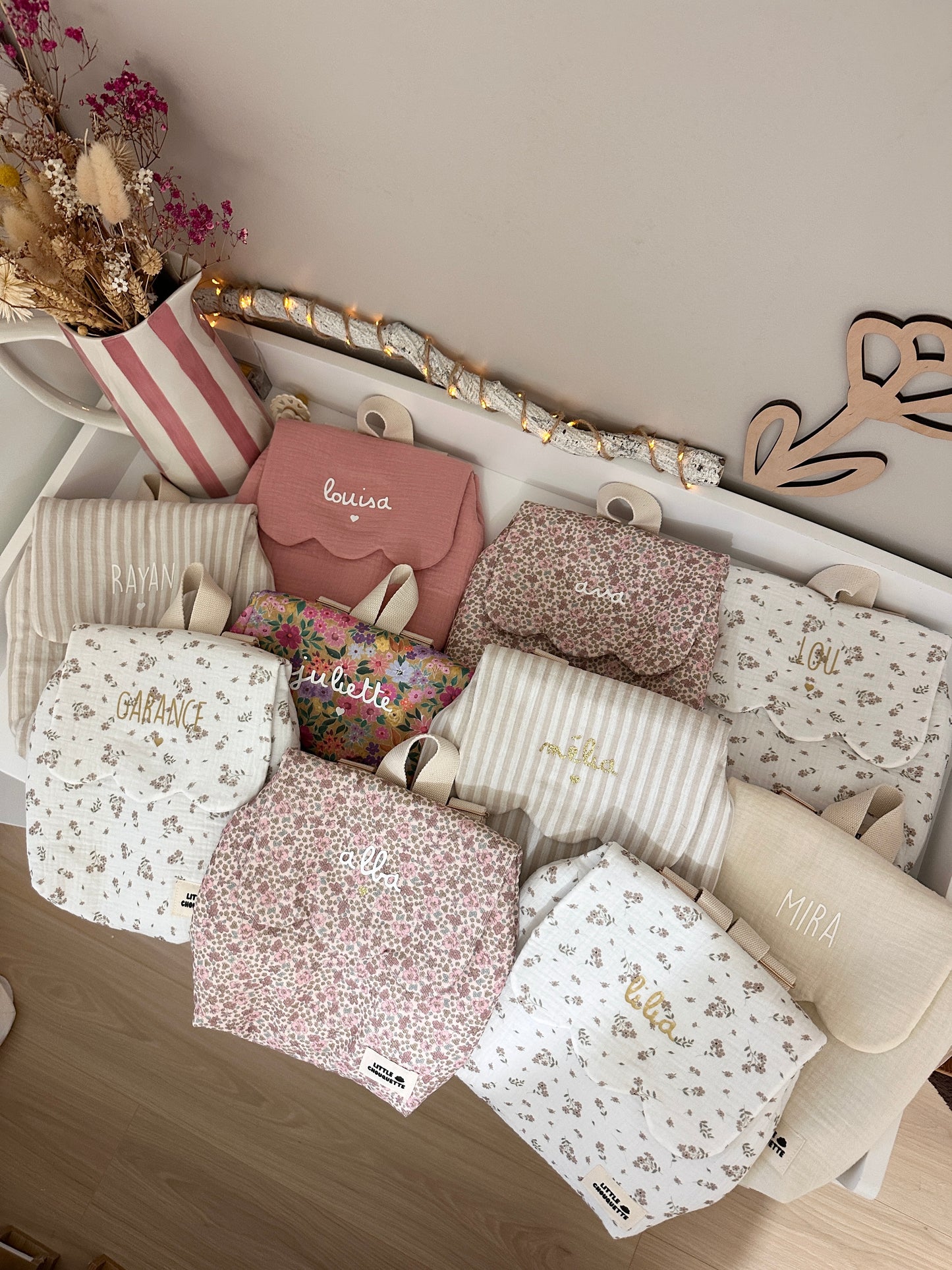 Sac à dos bébé personnalisable - double gaze rose marsala