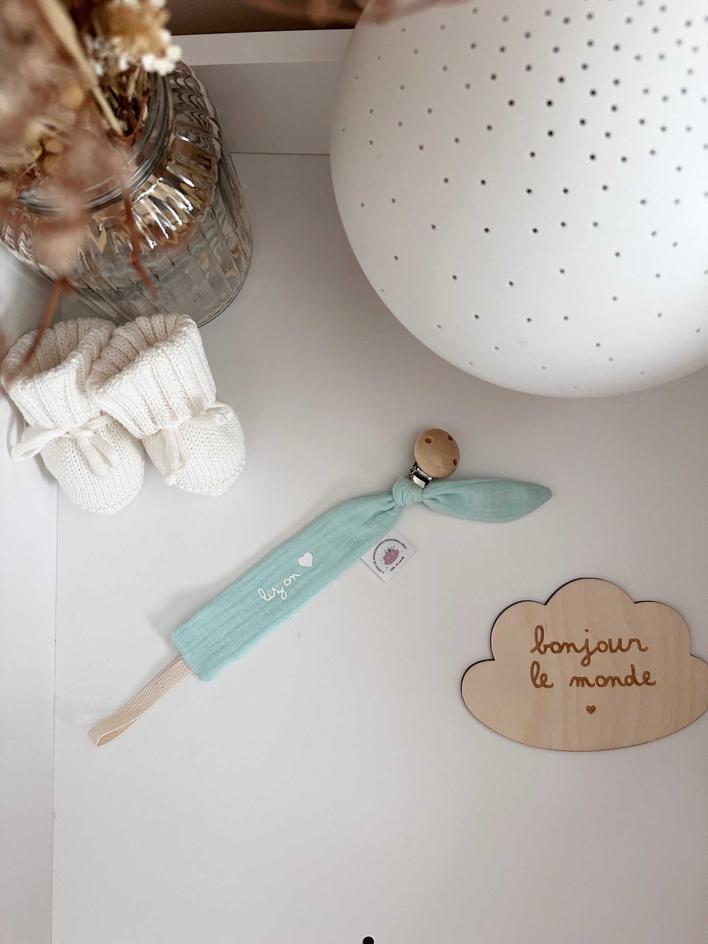 Attache tétine personnalisé - Bleu turquoise