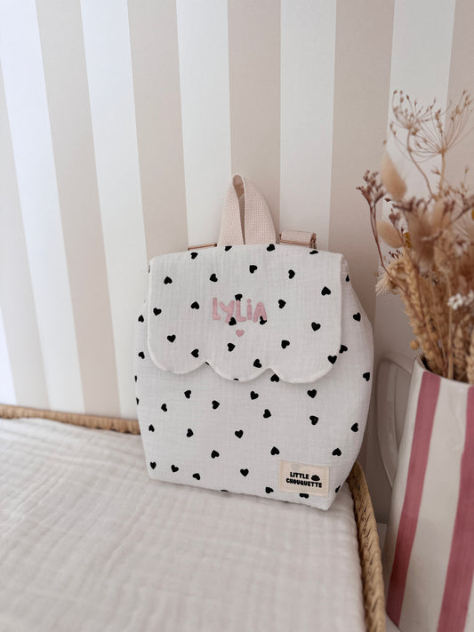 Sac à dos bébé personnalisable - Coeurs noirs