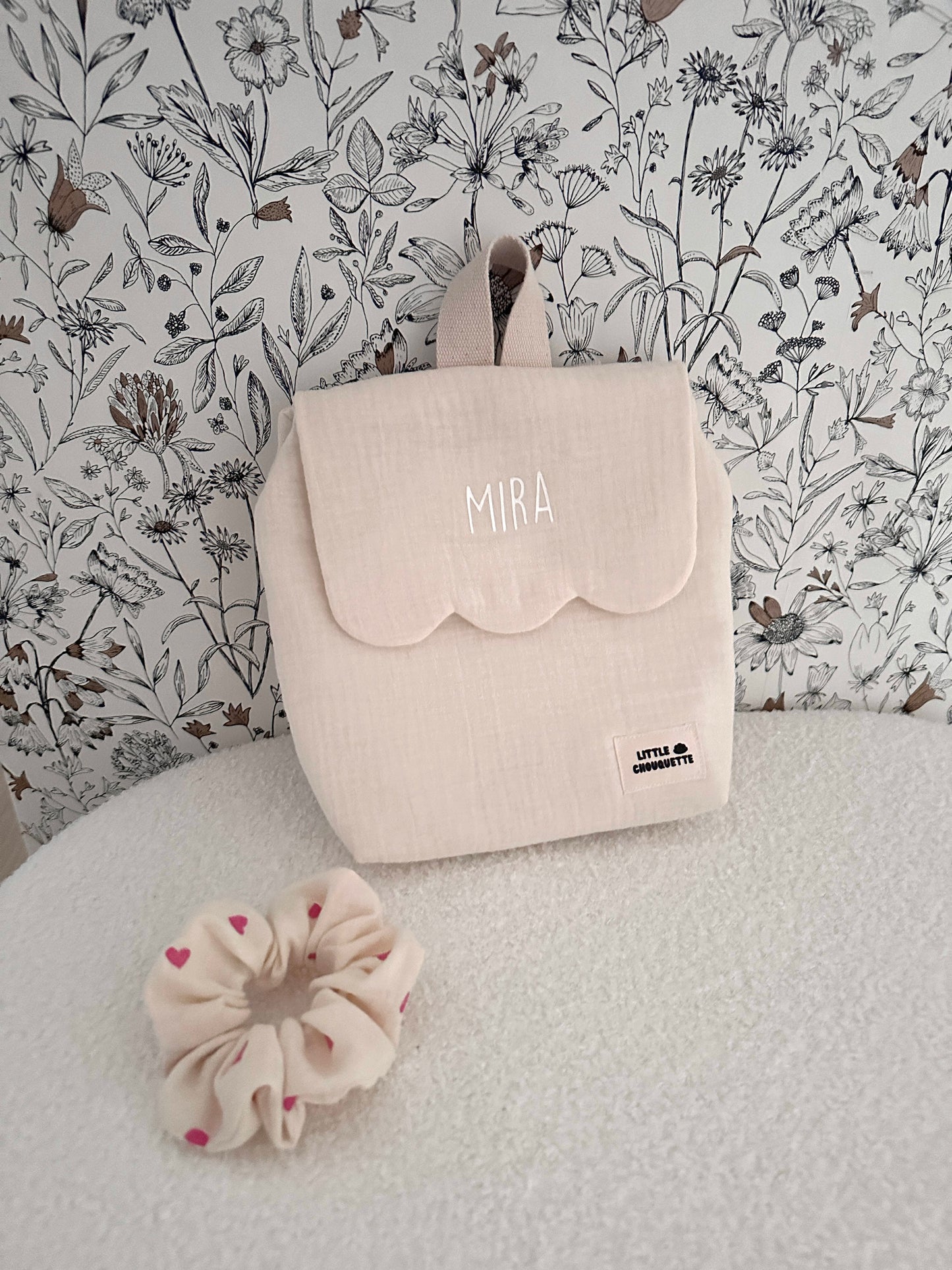 Sac à dos bébé personnalisable - double gaze crème