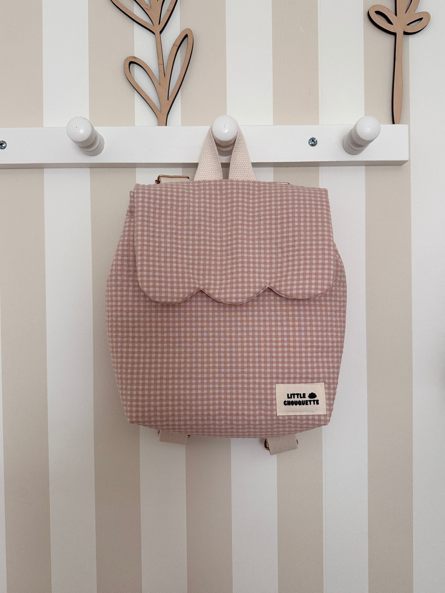 Sac à dos bébé personnalisable - Vichy rose nude