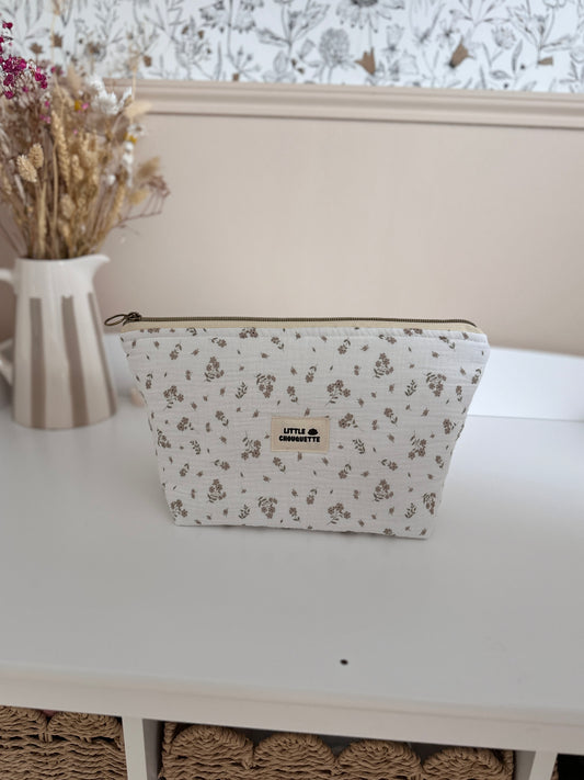 Trousse de toilette - fleurs beige